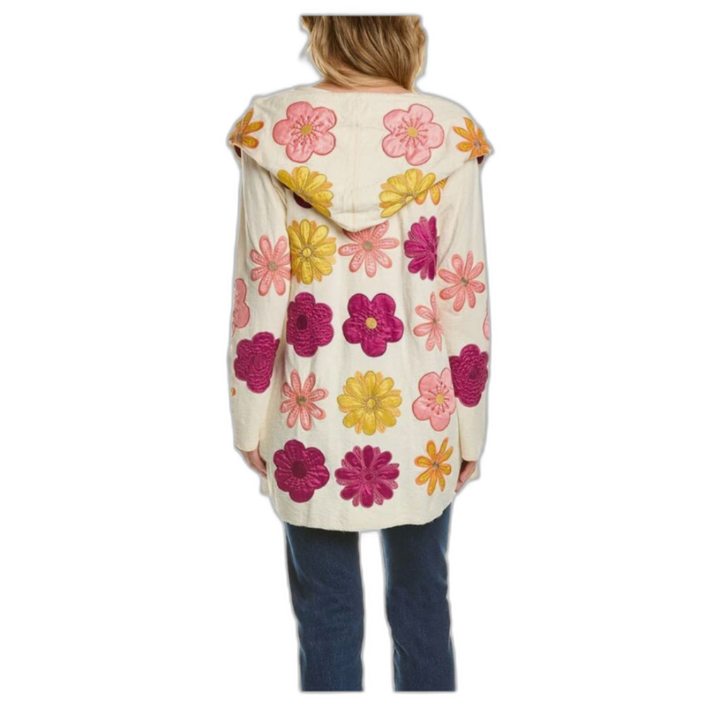 Johnny Was Biya / Blossom Applique Hoodie / Boho Floral Embroidered Hoodie - Picture 2 of 5